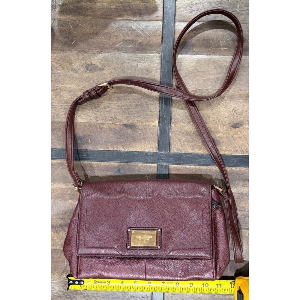 Tignanello Burgundy Pebbled Leather Crossbody Bag Gold Hardware Adjustable Strap